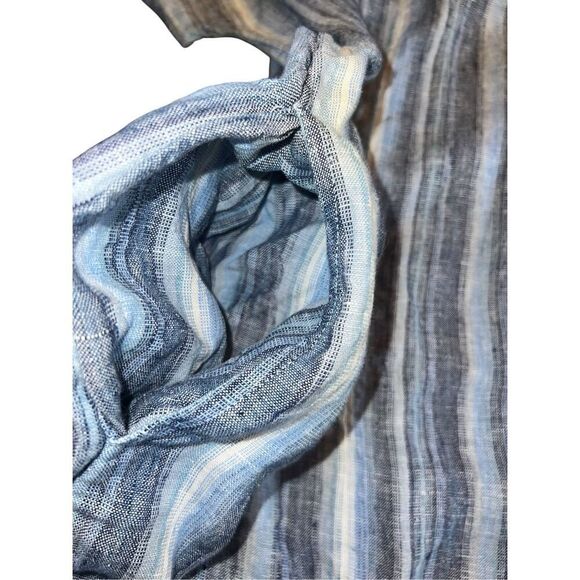 Lands End 100% LINEN STRIPED SIDE POCKETS SHORT SLEEVE SIDE SLITS DRESS Medium - Picture 7 of 11